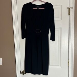 Jones New York Black Long-Sleeve Faux-Wrap Dress with Buckle Detail